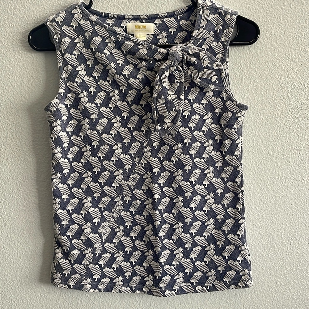 Maeve Anthropologie Blue|White Rain Cloud Umbrella Tie Neck Tank Top Sz XXS